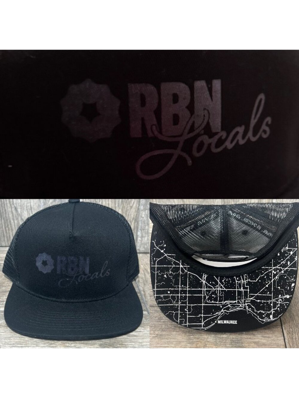 Rust Belt Nation Local Milwaukee Black Foil Snapback Trucker Hat Mesh RBN NWOT
